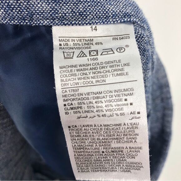 Old Navy Harper Pull On Linen Pants Womens 14 Blue Pockets Stretch Waist - Picture 6 of 11